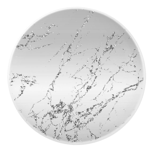 Silver Marble Glam Glitter  Ceramic Knob (Front)