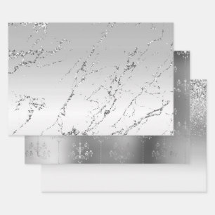 Silver Marble Glam Glitter Chandeliers Wrapping Paper Sheet