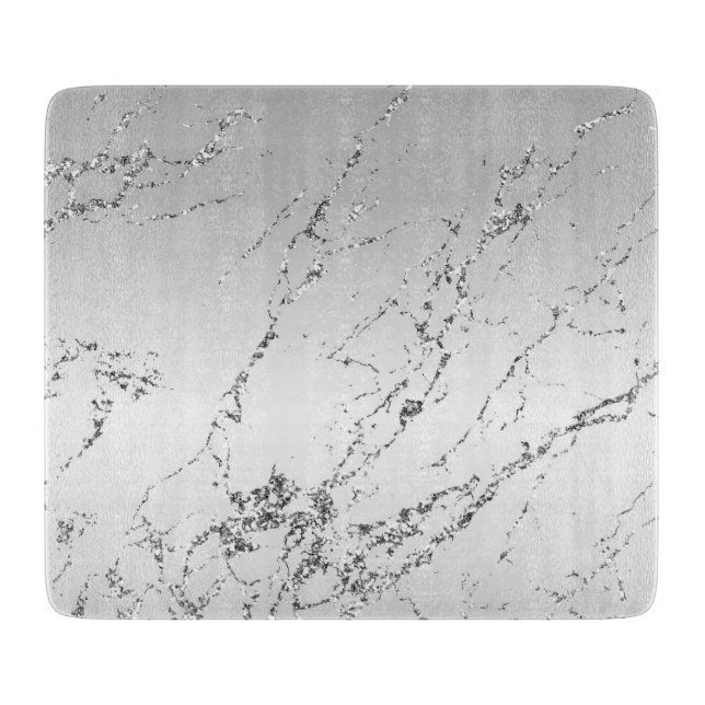 Silver Marble Glam Glitter  Cutting Board (Front)