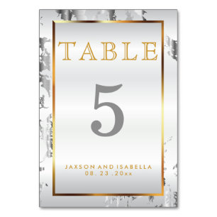 Silver Marble, Gold and White Satin - Table Card
