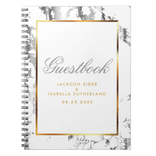 Silver Marble, Gold & White - Guestbook Notebook