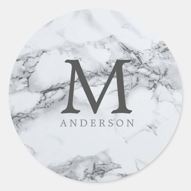silver marble masculine double monogram classic round sticker (Front)