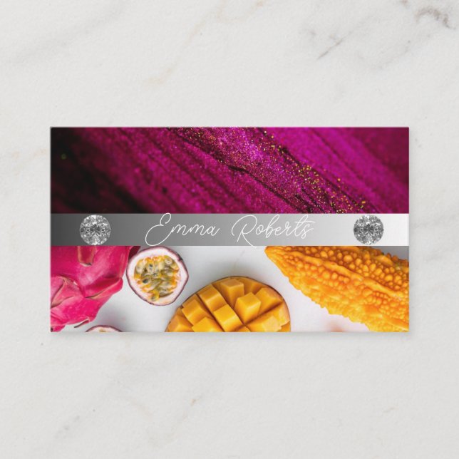 Silver Marble Pink Diamond Coach Business Card (Front)