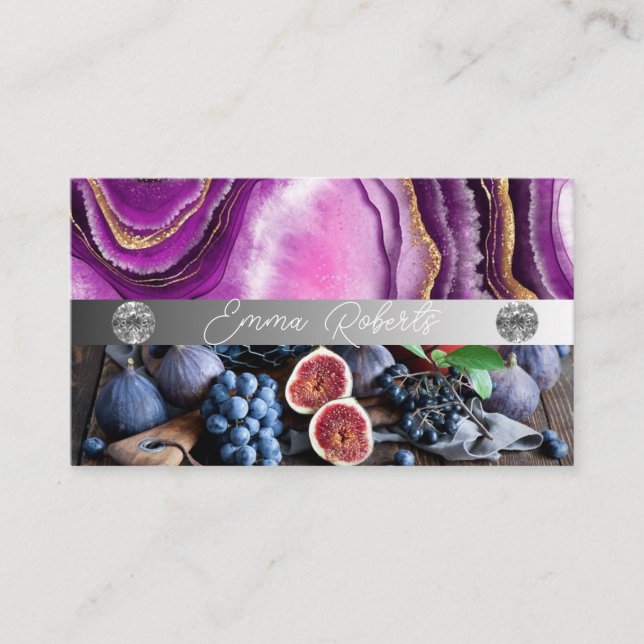 Silver Marble Pink Diamond Coach Business Card (Front)