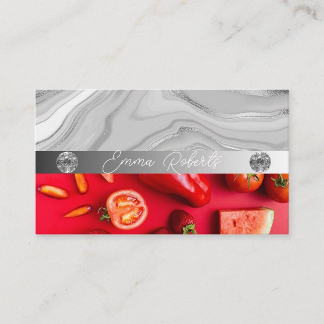 Silver Marble Pink Diamond Coach Business Card (Front)