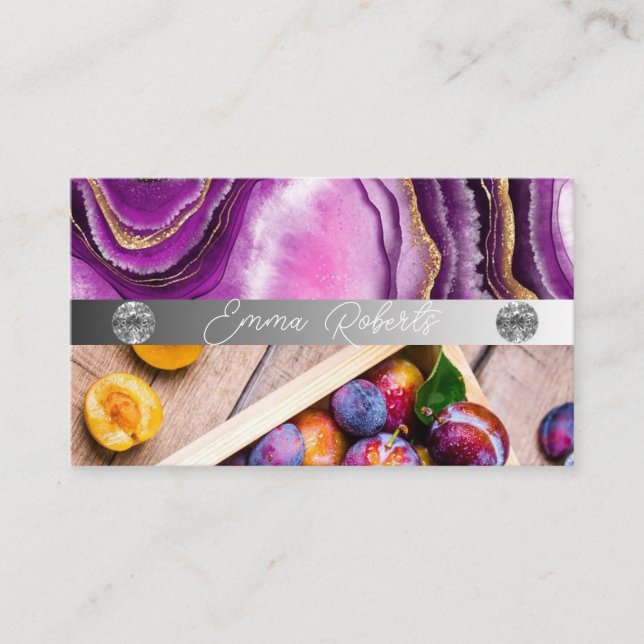 Silver Marble Pink Diamond Coach Business Card (Front)