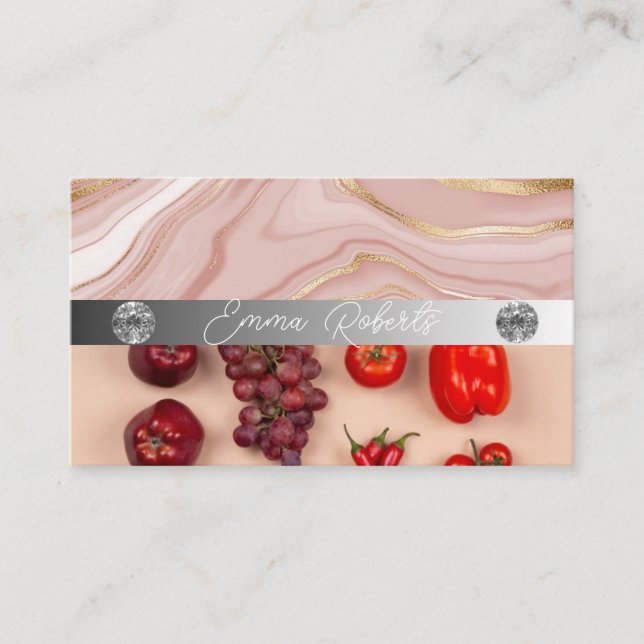 Silver Marble Pink Diamond Coach Business Card (Front)