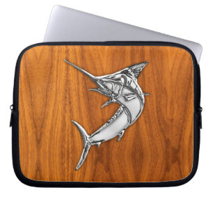 Silver Marlin on Teak Wood Decor Laptop Sleeve