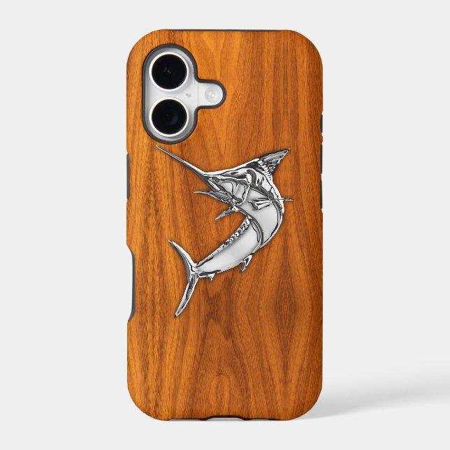 Silver Marlin on Teak Wood Grain decor (Back)