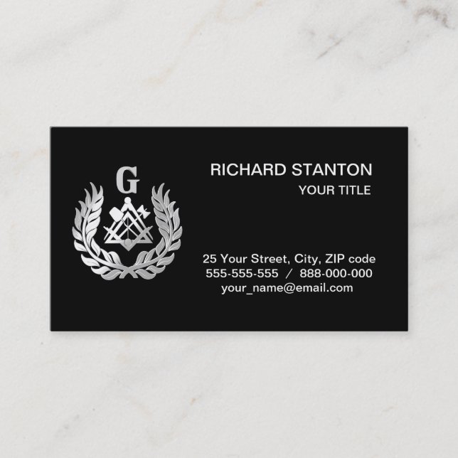 Silver masonry symbol business card (Front)
