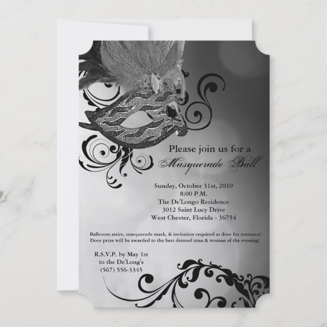 Silver Masquerade Ball Mask Costume Halloween Part Invitation (Front)