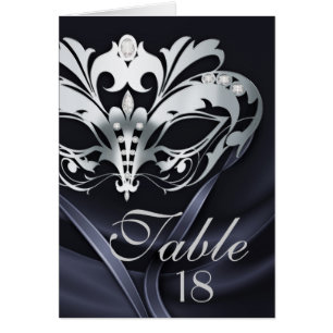 Silver Masquerade Black Table Number Card
