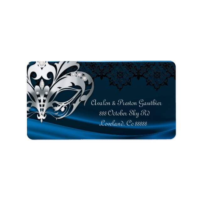 Silver Masquerade Blue Jewel Address Label (Front)