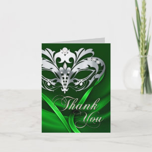 Silver Masquerade Green Thank You Card