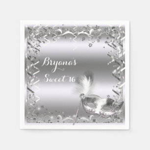 Silver Masquerade Mask Elegant Ball Birthday Party Napkin