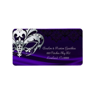 Silver Masquerade Purple Jewel Address Label