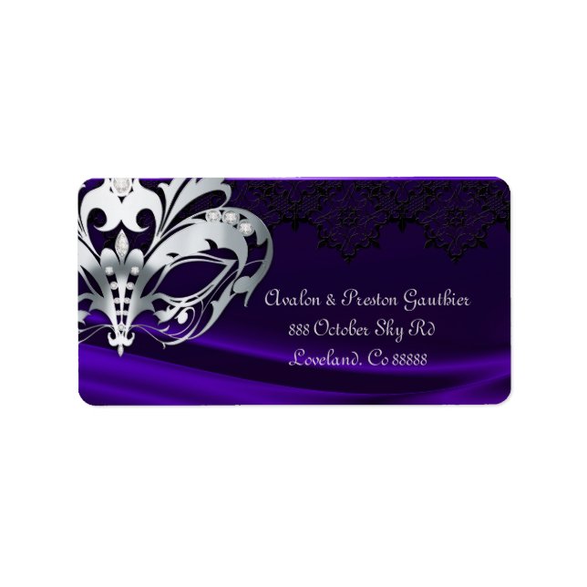 Silver Masquerade Purple Jewel Address Label (Front)