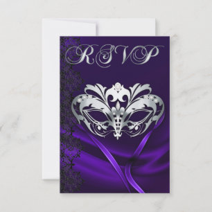 Silver Masquerade Purple Jewelled RSVP Invitation