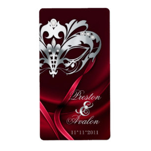 Silver Masquerade Red Jewelled Wine Label