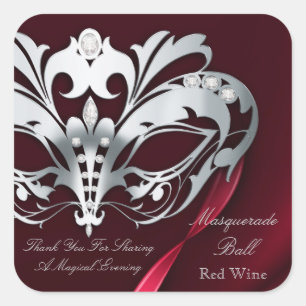 Silver Masquerade Red Party Sticker
