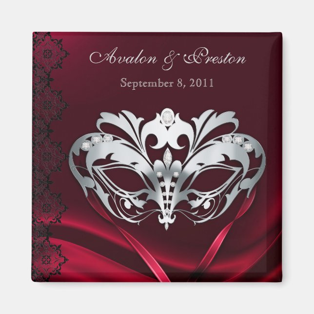Silver Masquerade Red Save The Date Magnet (Front)