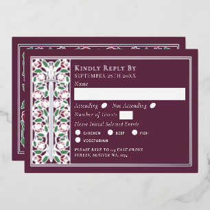 Silver Mauve Medieval Floral Sword Wedding RSVP