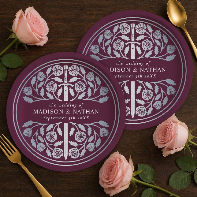 Silver Mauve Royal Mediaeval Sword Wedding  Paper Plate (Creator Uploaded)