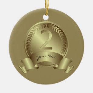 Silver Medal, Custom text, Two Award Winner Ceramic Tree Decoration