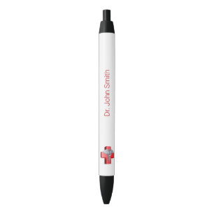 Silver Medical 3D Caduceus Cross Red Black Ink Pen
