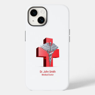 Silver Medical 3D Caduceus Cross Red iPhone 14 Case