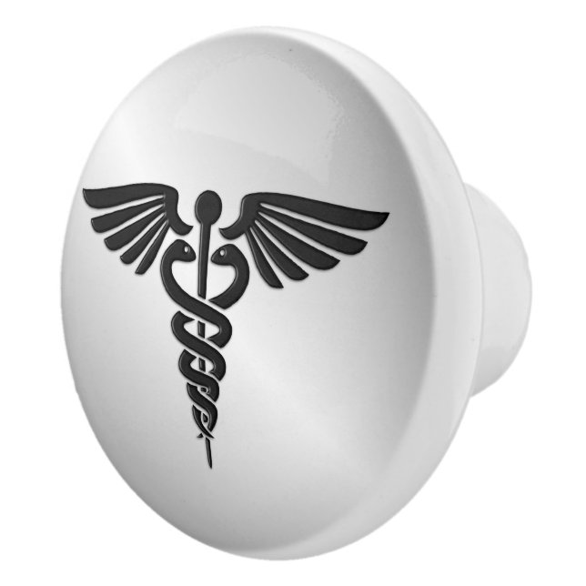 Silver Medical Caduceus Ceramic Knob (Right)