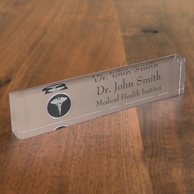 Silver Medical Caduceus - Desk Nameplate (Side)