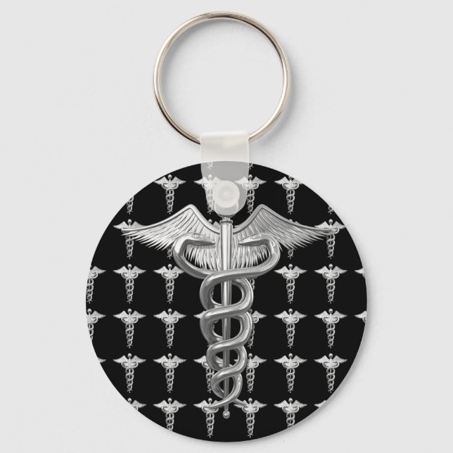 Silver Medical Caduceus Key Ring (Front)