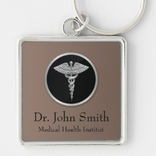 Silver Medical Caduceus - Keychain