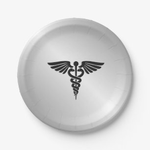 Silver Medical Caduceus Paper Plate