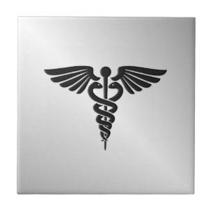 Silver Medical Caduceus Tile