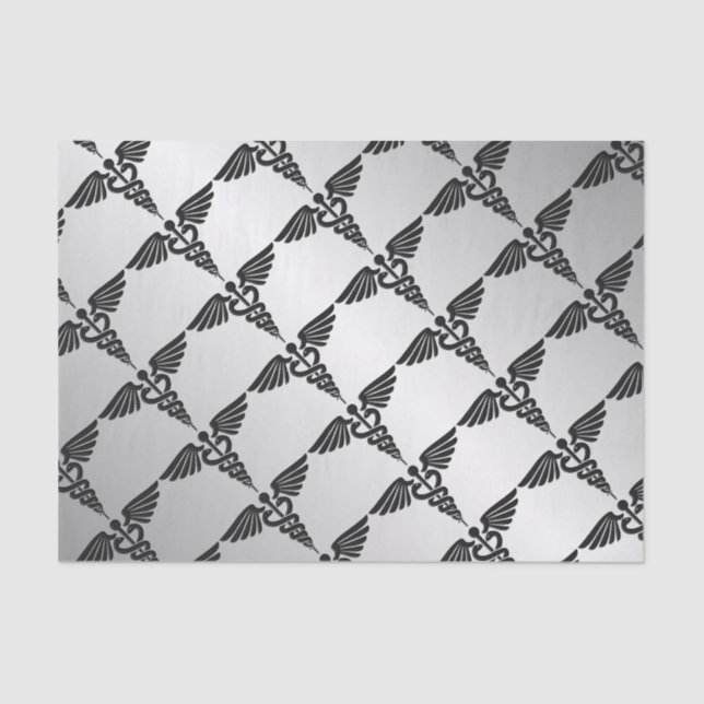 Silver Medical Caduceus Tissue Paper (Front)