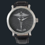 Silver Medical Symbol Personalised Nurses Doctors Watch<br><div class="desc">Cool Designer Caduceus Medical Specialities Personalised Wrist Watches for Male Nurses and Doctors. To change the text,  use the personalise option. For more extensive text changes such as changes to the font,  font colour,  or text size and layout,  choose the customise option.</div>