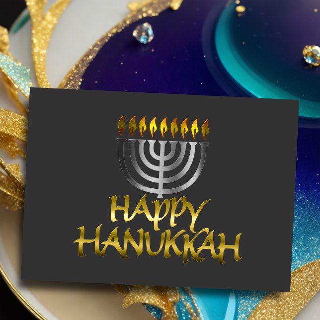 Silver Menorah Flames Happy Hanukkah Card (Creator Uploaded)