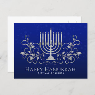 Silver Menorah Swirl Ornament Happy Hanukkah  Postcard
