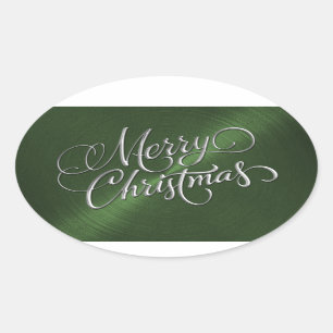 Silver Merry Christmas Green Sticker Embossed Look