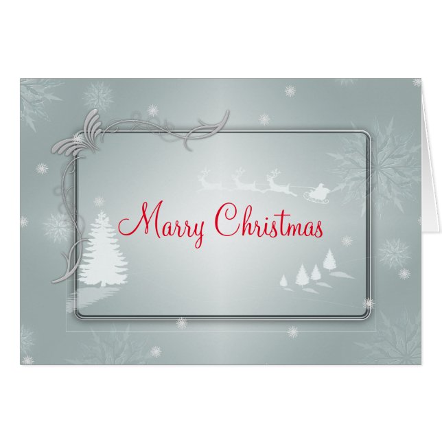 Silver Merry Christmas Tree with Raiding Reindeer (Front Horizontal)