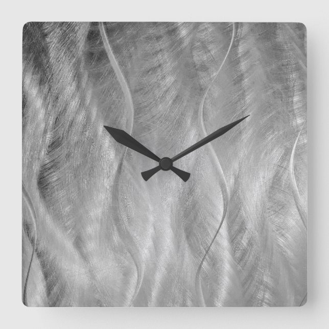 Silver Metal Abstract  Square Wall Clock (Front)