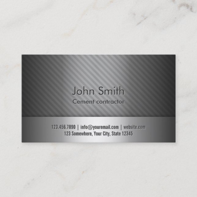 Silver Metal Cement Contractor Business Card (Front)