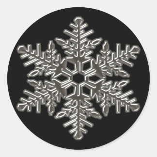Silver Metal Deco Snow Fall Snowflakes Classic Round Sticker