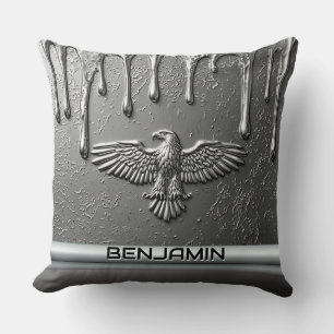 Silver Metal Eagle Emblem With Dripping Paint Cushion