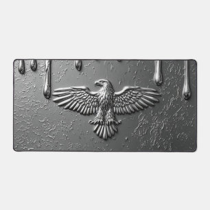 Silver Metal Eagle Emblem With Dripping Paint Desk Mat