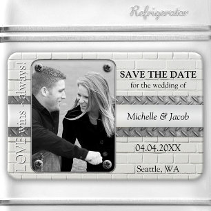 Silver Metal Industrial Photo Save the Date Magnet