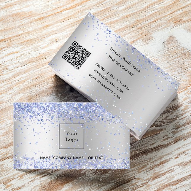 Silver metal light blue QR code Business Card (Creator Uploaded)