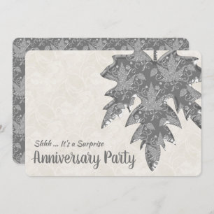 Silver Metal Look Autumn Leaf 25th Anniversary Invitation